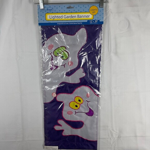 Lifes A Breeze Welcome Ghost & Smiling Jack A Lantern Lighted Garden Banners New - Picture 3 of 10